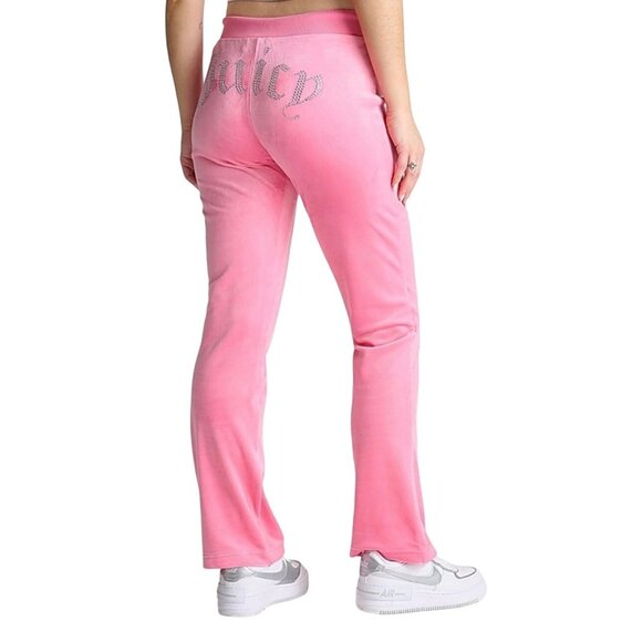 Juicy Couture Womens Velour Track Pants With Rhinestone Logo